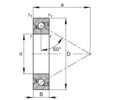 推力角接觸球軸承軸承 7602012-2RS-TVP, 單向，接觸角 a = 60°，限制公差，兩側(cè)唇密封