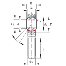 桿端軸承 GAKSR12-PS, 根據(jù) DIN ISO 12 240-4 標準，特種鋼材料，帶右旋外螺紋，免維護