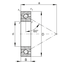 推力角接觸球軸承軸承 BSB060120-T, 單向，接觸角 α = 60°，限制公差