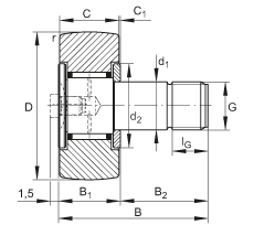 螺栓型滾輪 KR16, 軸向引導(dǎo)，兩側(cè)間隙密封