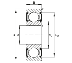 深溝球軸承 6001-C-2BRS, 符合 DIN 625-1 標(biāo)準(zhǔn)的主要尺寸，兩側(cè)迷宮式密封