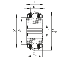 調(diào)心深溝球軸承 VKE30-212-KTT-B-2C, 球面外圈，帶方孔內(nèi)圈，兩側(cè) T 型密封