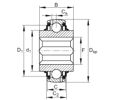 調(diào)心深溝球軸承 GVKE16-205-KRR-B-AS2/V-AH01, 球面外圈，內(nèi)圈帶方孔，兩側(cè) R 型密封