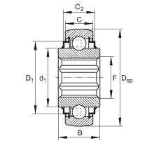 調(diào)心深溝球軸承 SK108-210-KRR-B-AH01, 球面外圈，內(nèi)圈帶六角形孔，兩側(cè) R 型密封