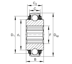 調(diào)心深溝球軸承 SK104-210-KTT-B-L402/70, 球面外圈，內(nèi)圈帶六角形孔，兩側(cè) T 型密封