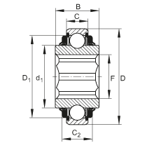 調(diào)心深溝球軸承 SK112-312-KTT-L402/70, 圓柱外圈，內(nèi)圈帶六角形孔，兩側(cè) T 型密封