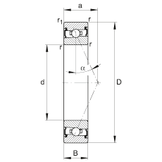 主軸軸承 HSS71901-E-T-P4S, 調節(jié)，成對安裝，接觸角 α = 25°，兩側唇密封，非接觸，限制公差