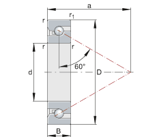 推力角接觸球軸承軸承 BSB4072-SU-L055, 單向，接觸角 α = 60°，加嚴(yán)公差，脂潤滑