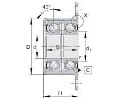 角接觸球軸承單元 ZKLR2060-2RS, 雙向，螺釘安裝，兩側(cè)唇密封