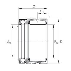 滾針/推力球軸承 NX12-Z-XL, 單向推力軸承組件，脂潤滑