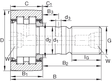 螺栓型滾輪 PWKR80-2RS-RR-XL, 帶軸向引導(dǎo)，滿裝圓柱滾子組件，兩側(cè)唇密封，帶 Corrotect 涂層