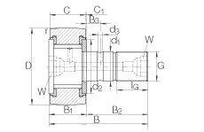 螺栓型滾輪 KRV32-PP, 軸向引導(dǎo)，滿裝滾針，兩側(cè)用塑料推力平墊圈