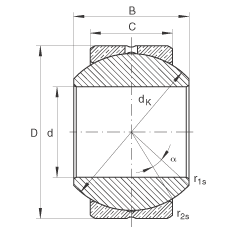 關(guān)節(jié)軸承 GE12-PB, 根據(jù) DIN ISO 12 240-1 標(biāo)準(zhǔn)，尺寸系列 K，需維護(hù)