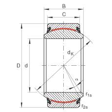 關(guān)節(jié)軸承 GE260-UK-2RS, 根據(jù) DIN ISO 12 240-1 標(biāo)準(zhǔn)，免維護(hù)，兩側(cè)唇密封