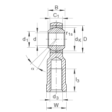 桿端軸承 GIKR8-PB, 根據(jù) DIN ISO 12 240-4 標(biāo)準(zhǔn)，帶右旋內(nèi)螺紋，需維護