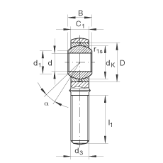 桿端軸承 GAKL8-PB, 根據(jù) DIN ISO 12 240-4 標(biāo)準(zhǔn)，帶左旋外螺紋，需維護(hù)