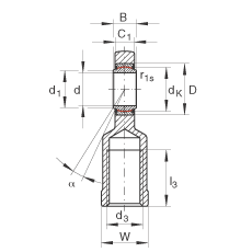 桿端軸承 GIR8-UK, 根據(jù) DIN ISO 12 240-4 標準，帶右旋內(nèi)螺紋，免維護