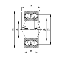 角接觸球軸承 30/5-B-TVH, 雙列，接觸角 α = 25°