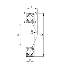 主軸軸承 B71948-E-T-P4S, 調(diào)節(jié)，成對或單元安裝，接觸角 α = 25°，限制公差