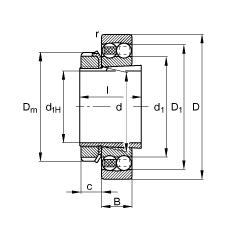 自調(diào)心球軸承 1222-K-M-C3 + H222, 根據(jù) DIN 630 和 DIN 5415 標(biāo)準(zhǔn)的主要尺寸，帶錐孔和緊定套