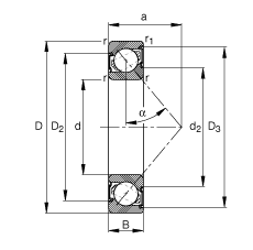 角接觸球軸承 7214-B-XL-2RS-TVP, 根據(jù) DIN 628-1 標準的主要尺寸，接觸角 α = 40°，兩側唇密封