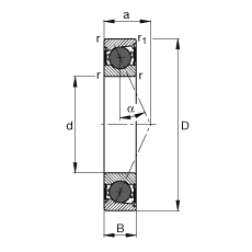 主軸軸承 HCB71900-E-2RSD-T-P4S, 調(diào)節(jié)，成對(duì)或單元安裝，接觸角 α = 25°，陶瓷球，兩側(cè)唇密封，非接觸，限制公差