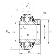 外球面球軸承 GE40-XL-KRR-B-2C, 球面外圈，偏心鎖圈定位，兩側(cè) R 型密封